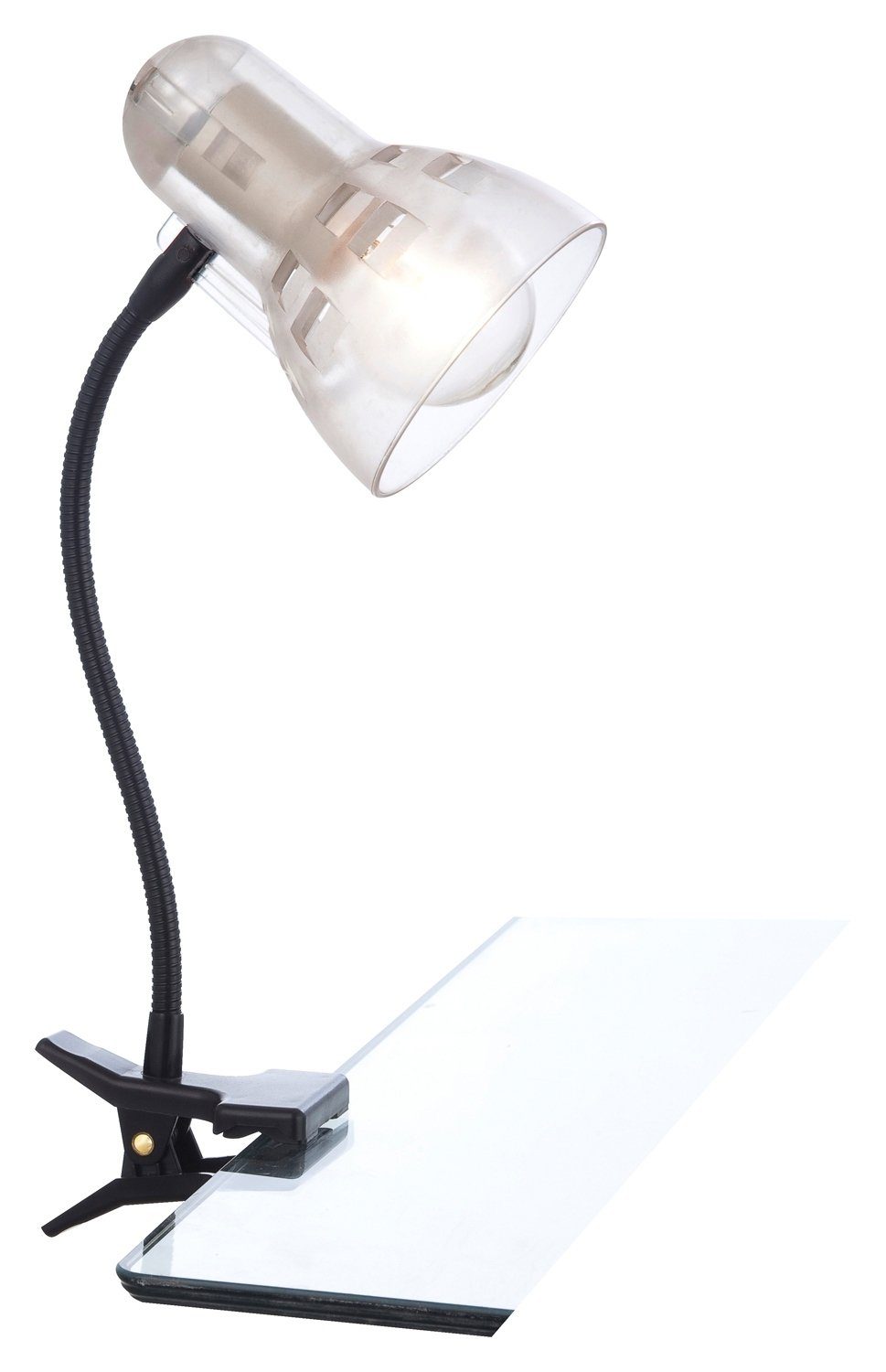 Globo Klemmleuchte CLIP, 1-flammig, H 34 cm, Schwarz, Transparent, ohne Leuchtmittel, Metall, Kunststoff, mit Klippverschluss