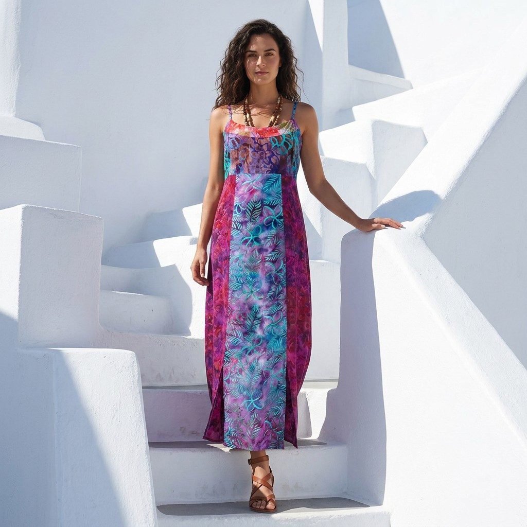 Guru-Shop Midikleid Boho Sommerkleid, luftiges Patchworkkleid in.. alternative Bekleidung