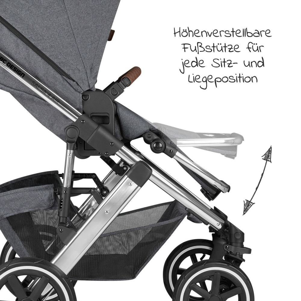 ABC (7-tlg), 4 Edition Air Babywanne, Diamond Regenschutz Lufträdern, Kombi-Kinderwagen - mit - Design Buggy Sportsitz, Asphalt, Salsa Kinderwagen