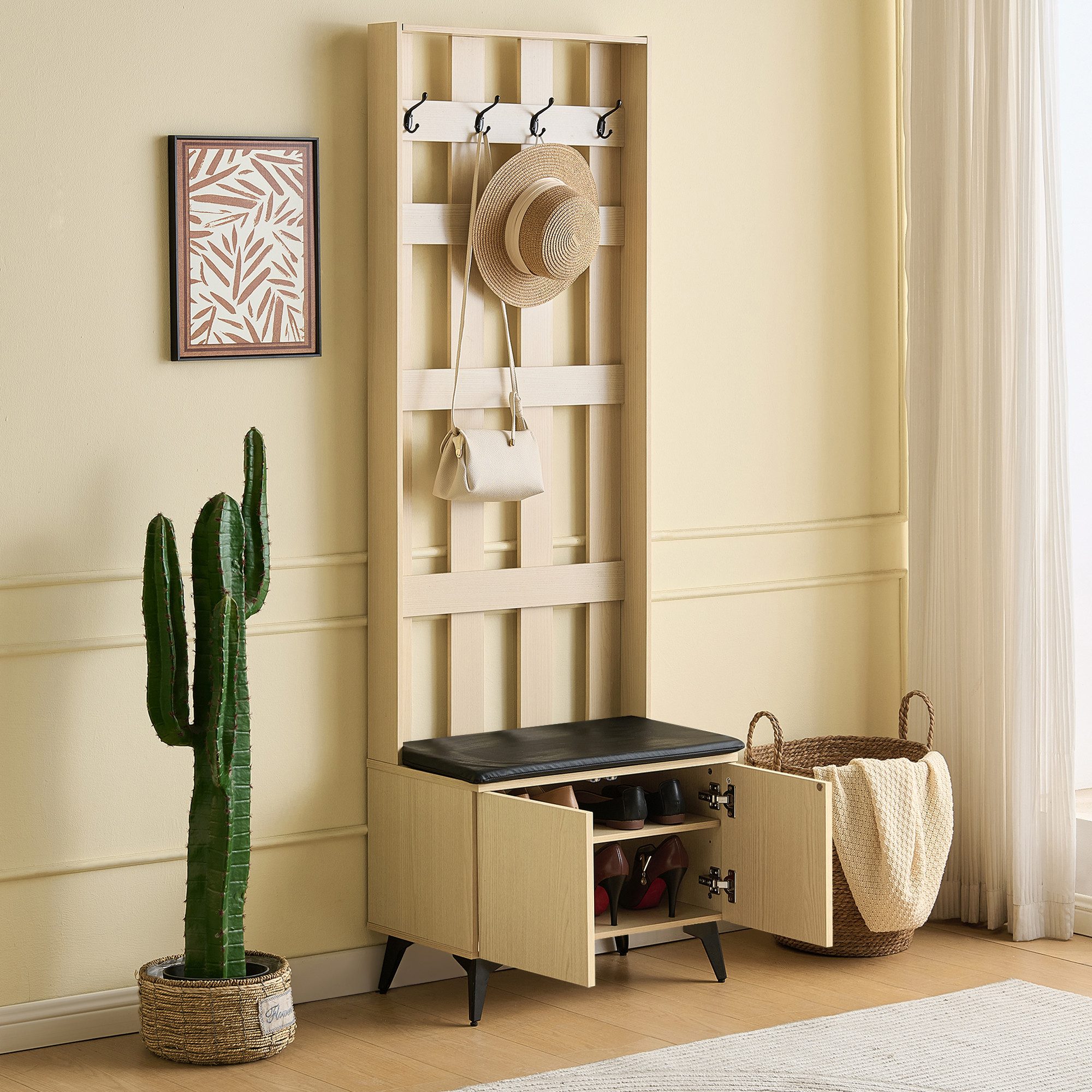 Merax Garderobe mit Sitzbank und 4 Kleiderhaken (Holzmaserung, 1 St., 179,5 günstig online kaufen