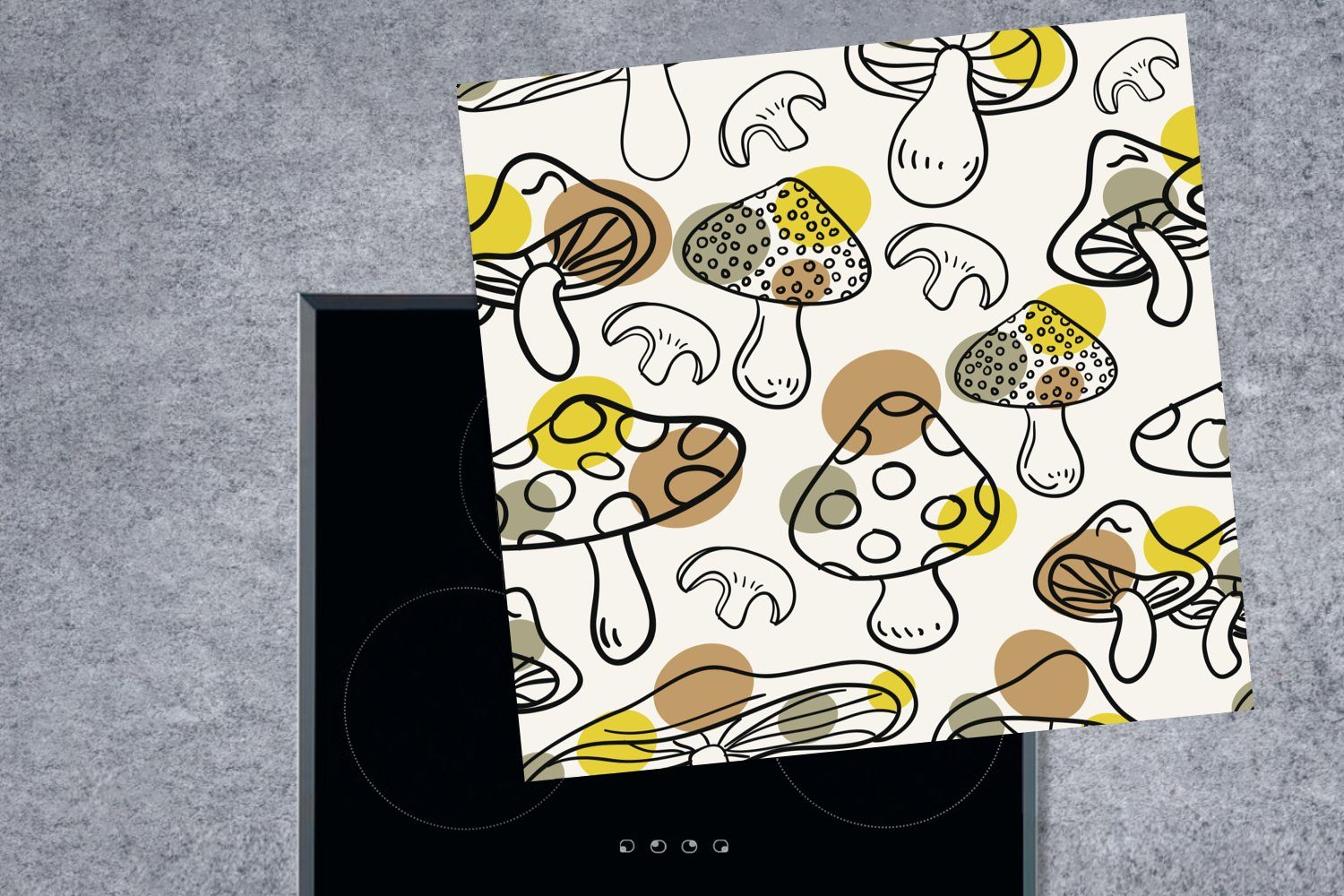 Herdblende-/Abdeckplatte Ceranfeldabdeckung, Vinyl, 78x78 Grau, - tlg), cm, (1 küche MuchoWow für Pilze - Muster Arbeitsplatte