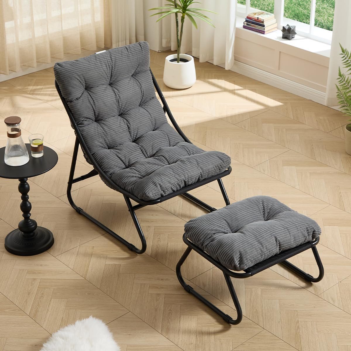 ANYSUN Loungesessel Ohrensessel Loungestuhl mit Fußstütze,Lazy Chair mit Ottoman, (Relaxsessel ohne Armlehnen,Liegenstuhl Lesesessel für Wohnzimmer Cord, Relaxsessel mit Hocker), drinnen & draußen für Terrasse, Balkon, Wohnzimmer, Schlafzimmer