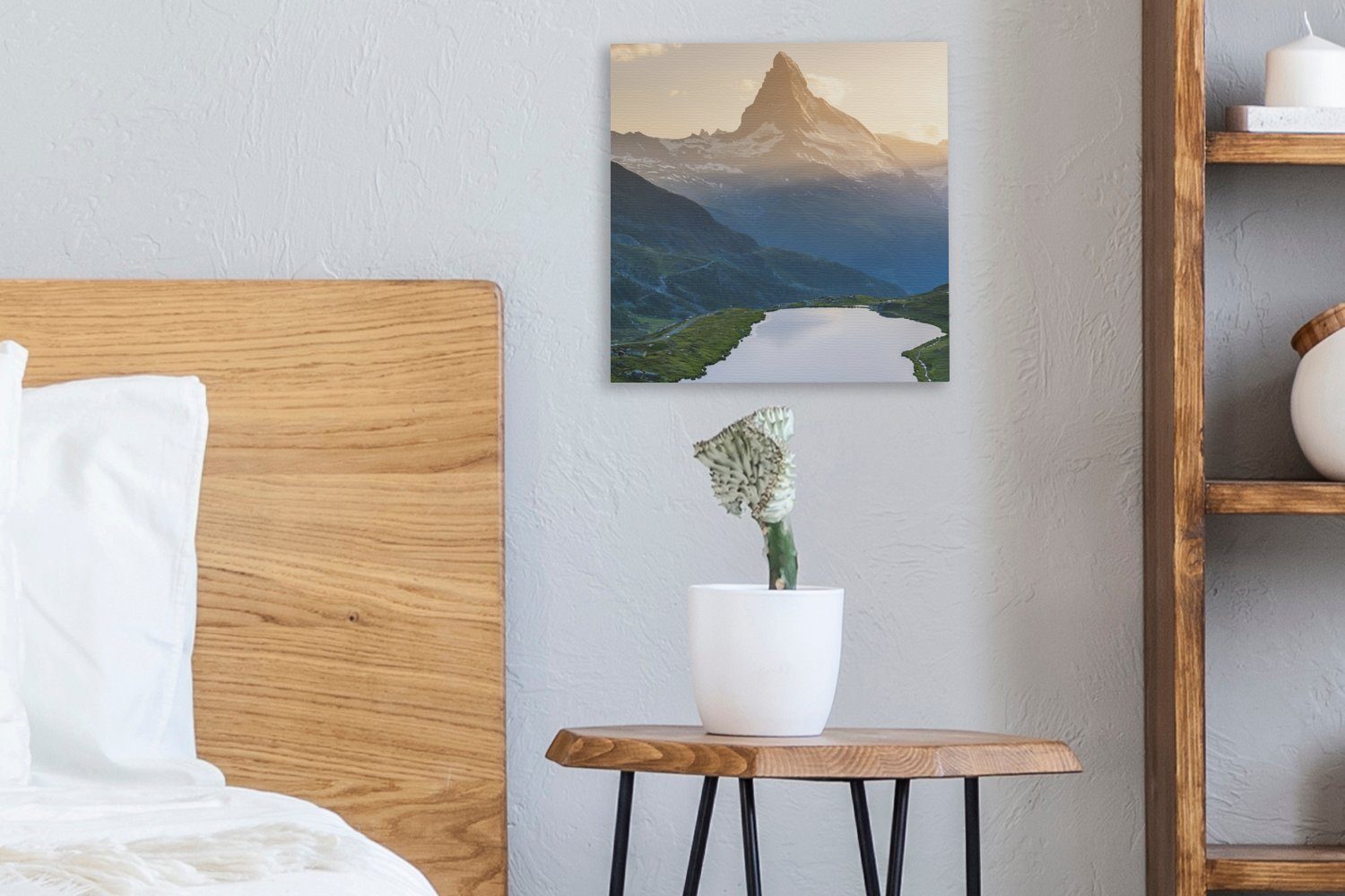 OneMillionCanvasses® Leinwandbild Bilder St), Schlafzimmer im Schweiz, Matterhorn Wohnzimmer (1 Wallis, und für Stellisee bei Sonnenuntergang Leinwand