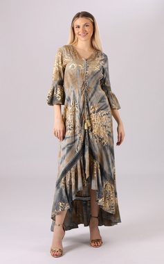 YC Fashion & Style Sommerkleid Maxikleid mit Goldenem Print und Asymmetrischem Saum Alloverdruck