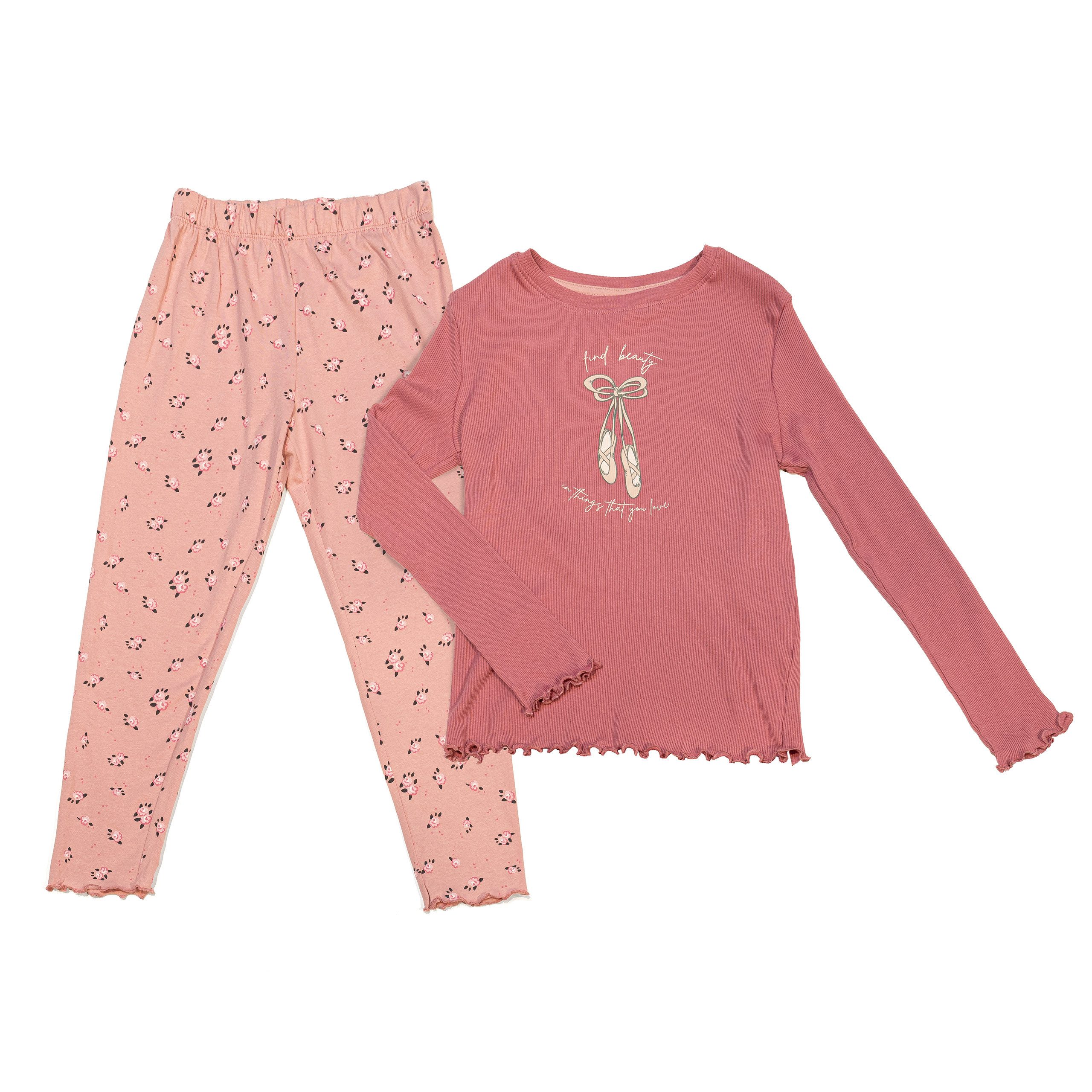 Lily & Dan Schlafanzug Kinder Schlafanzug für Mädchen, Pyjama aus 100% Baumwolle 2-teiliges Set besteht aus Oberteil und Hose, langarm