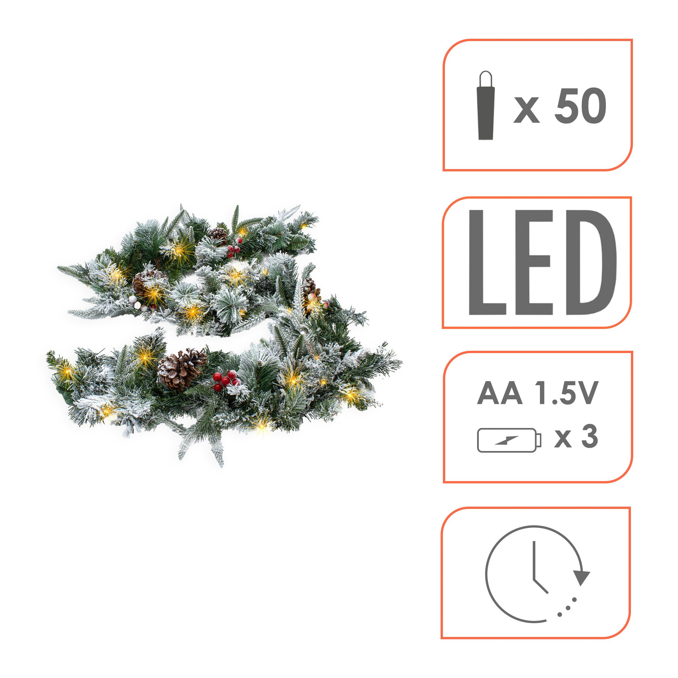 Spetebo Girlanden Weihnachtsgirlande oder -Kranz mit Schnee und roten Beeren, mit Timer Funktion