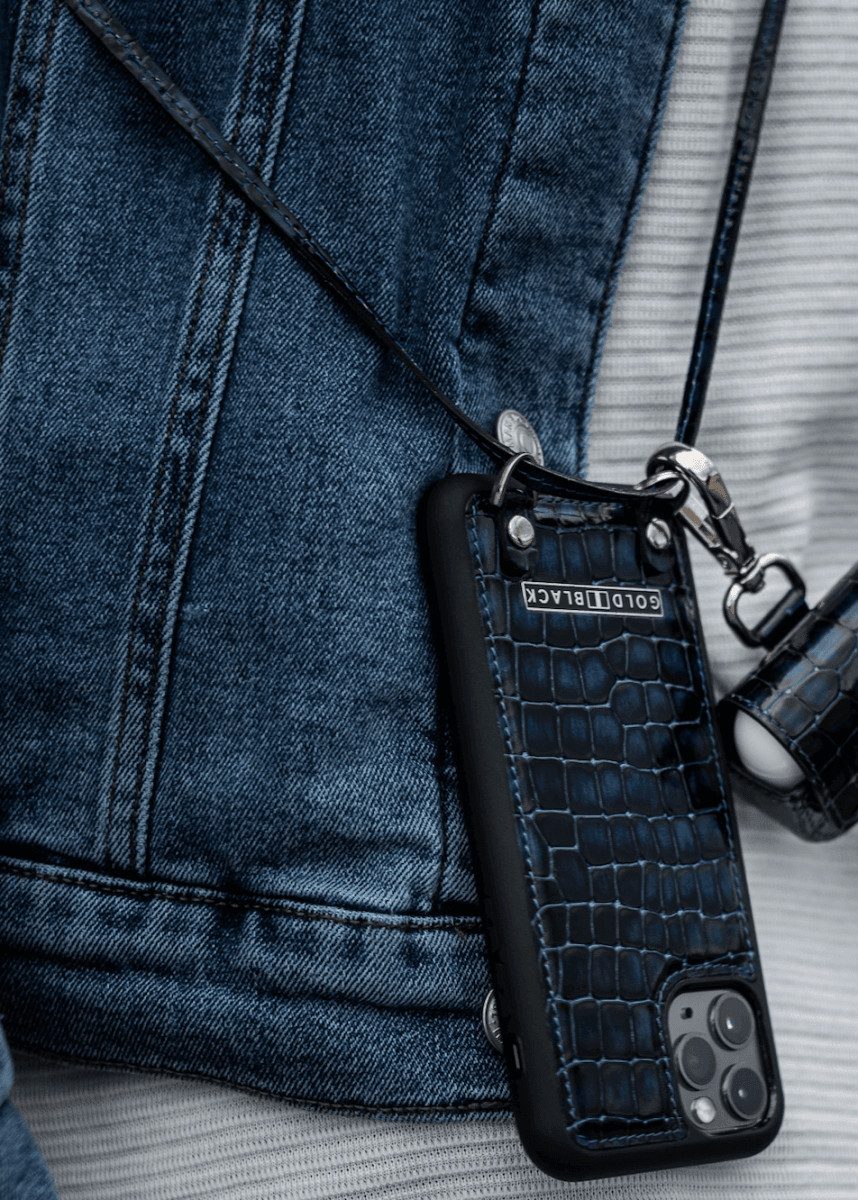 GOLDBLACK Handyhülle GOLDBLACK iPhone 11 Pro Max Lederhülle mit Necklace MILANO-Design Blau