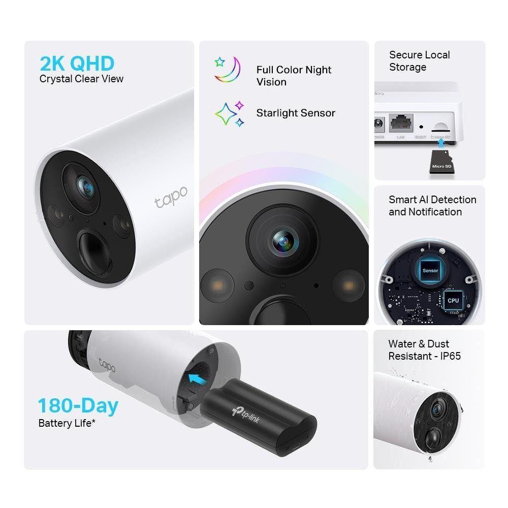 tp-link Überwachungskamera Tapo C420S2 Sicherheitskamerasystem mit 2 Kameras (Außenbereich, Innenbereich, mit 2 Kameras 2K QHD 1080p mit KI-Erkennung)