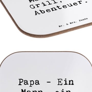 Mr. & Mrs. Panda Getränkeuntersetzer Papa Grill Abenteuer - Weiß - Geschenk, Bierdeckel, Glasuntersetzer, 1-tlg., Liebevolle Motive