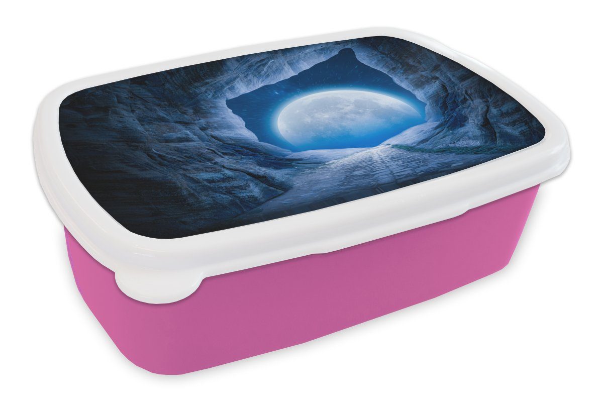 MuchoWow Lunchbox Höhle - Mond - Weltraum - Universum - Blau, Kunststoff, (2-tlg), Brotbox für Erwachsene, Brotdose Kinder, Snackbox, Mädchen, Kunststoff rosa | Lunchboxen