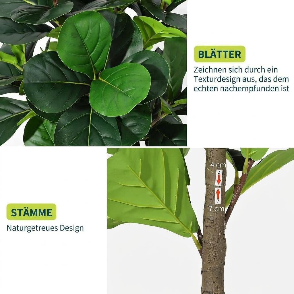 Kunstbaum 1.5m/1.8m Künstlicher,Realistische Ficus Lyrata Kunstpflanze, GarveeMore, Höhe 150 cm, Pflegeleichter Zimmerbaum als Deko für Ecken & Eingangsbereich – Bild 4 von 5