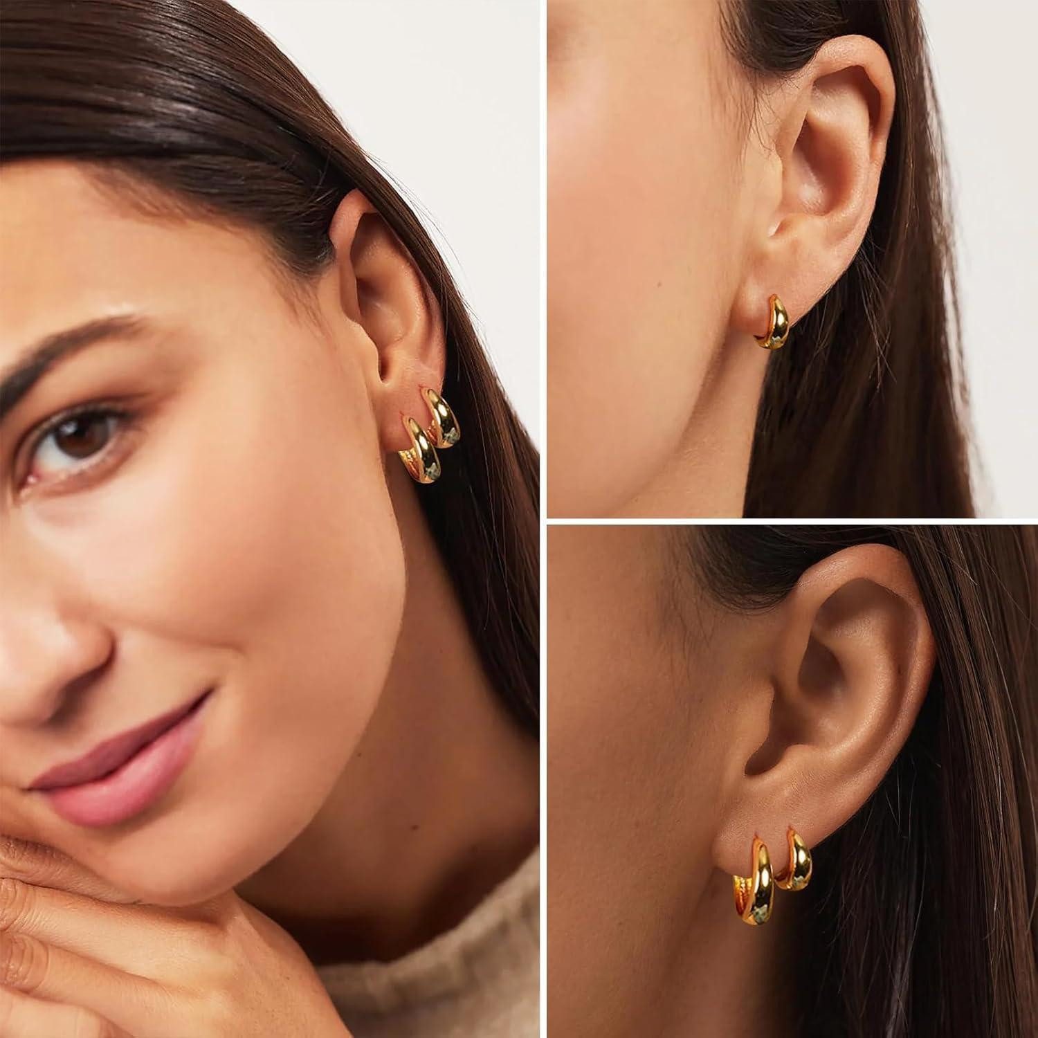 LuxusKollektion Creolen-Set 3 Paar Creolen Silber 925 Gold Damen Ohrringe Set 14K Vergoldet Mini
