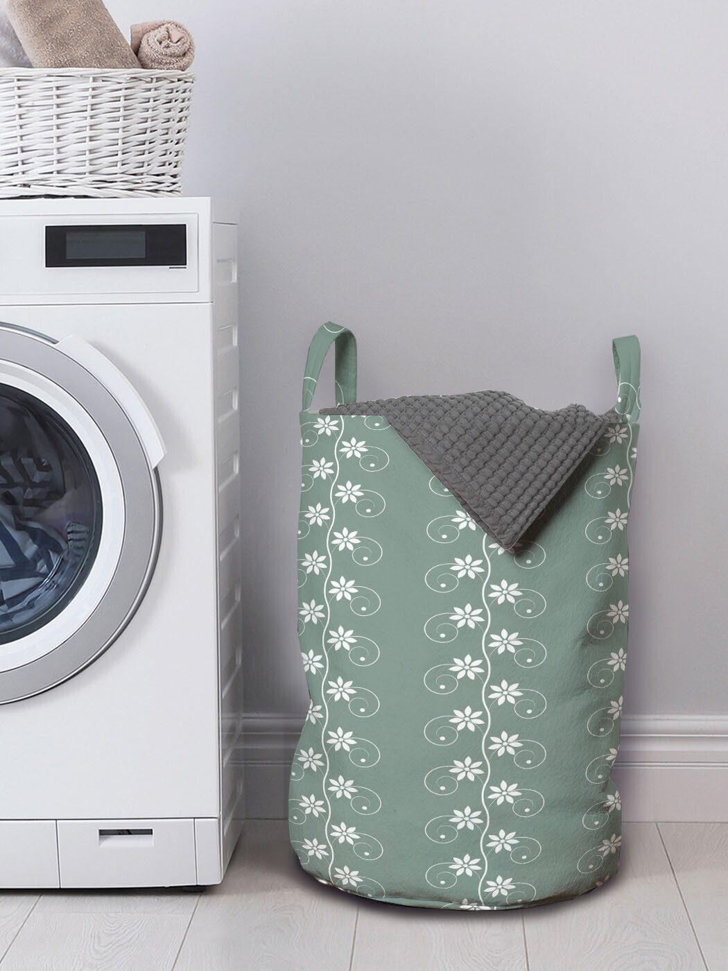 Abakuhaus Wäschesäckchen Wäschekorb mit Einflüsse Rokoko Essence Kordelzugverschluss Waschsalons, Frühling Griffen für