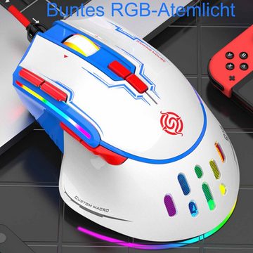 KINSI Mechanische Maus,Maus,PC Maus,Kabellose Maus,Gaming-Maus Gaming-Maus (RGB-Lichteffekt „Running Horse“, sechsfach variable DPI)