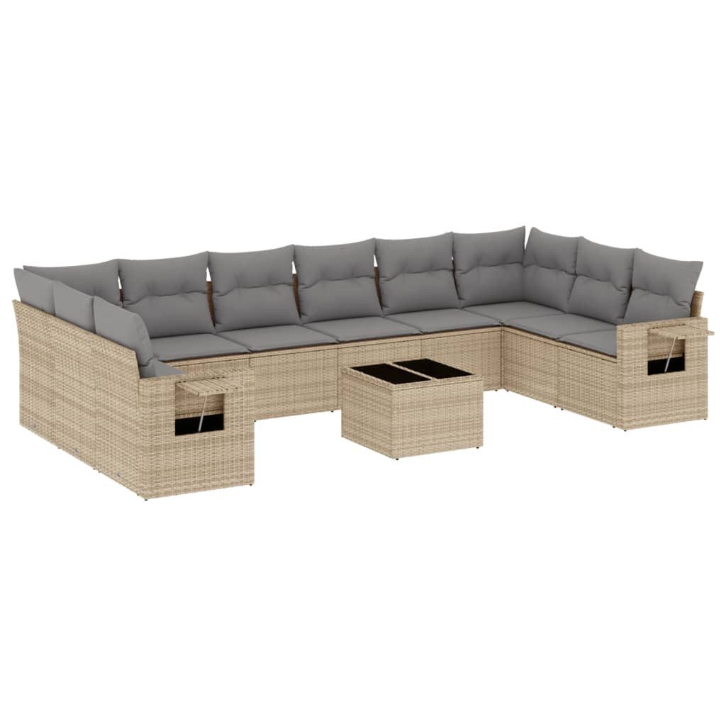 Gartenlounge-Set 11-tlg. Garten-Sofagarnitur mit Kissen Beige Poly Rattan