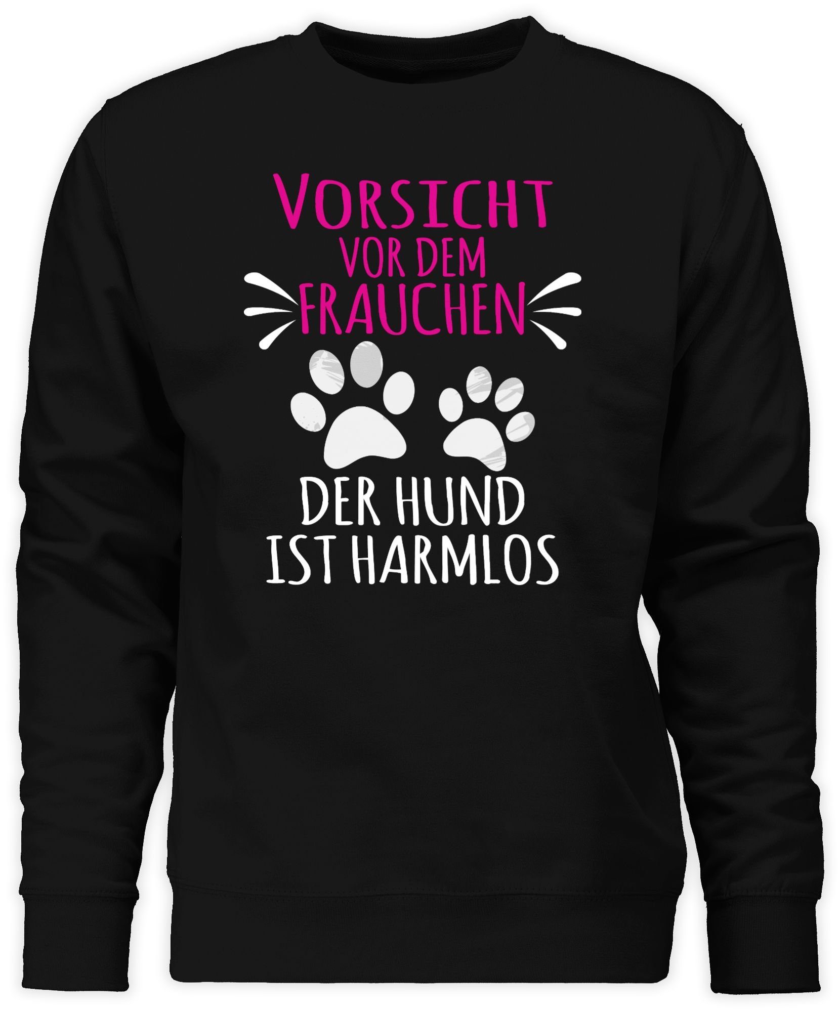 - Schwarz für Pfotenabdrücke Vorsicht Sweatshirt Geschenk 2 - Shirtracer vor Frauchen Hundebesitzer (1-tlg) weiß dem