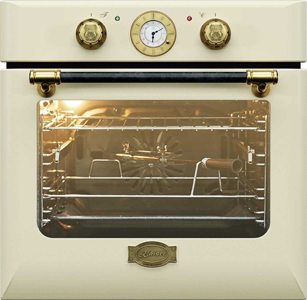 Kaiser Küchengeräte Einbaubackofen EH 6432 ElfBE Eco/5 Jahres Garantie, mit 1-fach-Teleskopauszug, Retro Einbau Backofen Elektro, Autark, 68 L, Drehspieß, 10 Funktionen
