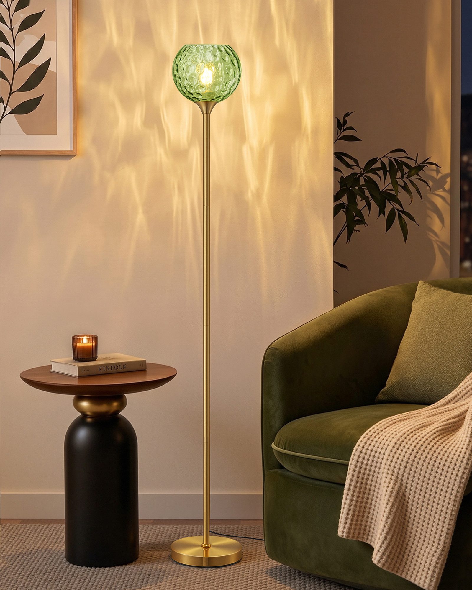 EDISHINE LED Stehlampe mit Glaslampenschirm, LED wechselbar, Warmweiß, Stehlampe Wohnzimmer, mintgrün