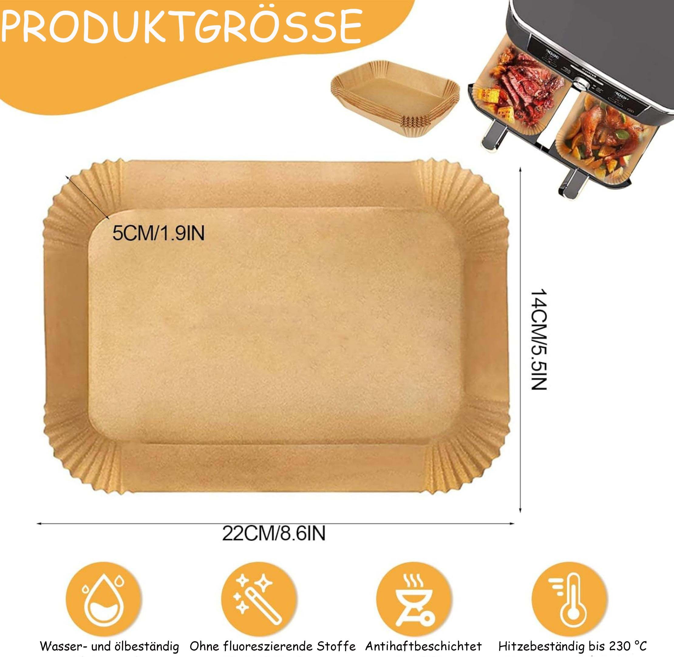 Venkuber Backpapier 100 Stück Backpapier Airfryer, Backpapier für Heißluftfritteuse