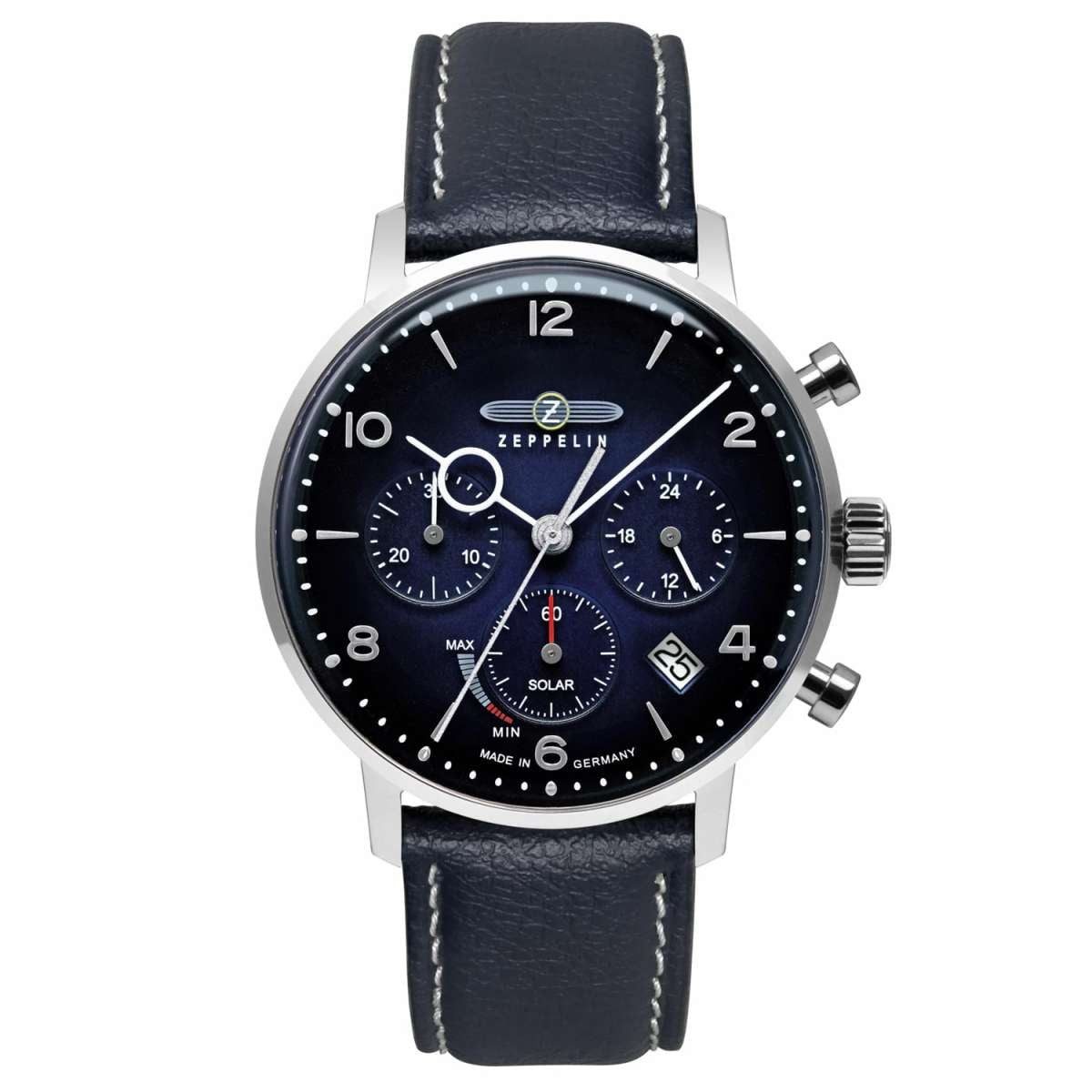 ZEPPELIN Chronograph 8086-3-N, Herrenuhr Solar LZ129 Hindenburg Blau