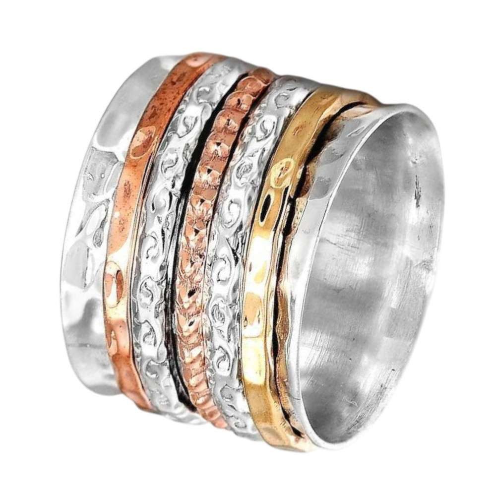 Taffstyle Fingerring Spinner Ring Edelstahl Anti Stress Meditationsring Wasserfest Boho (Drehbarer Fidget Ring im Boho Stil wasserfest und hautfreundlich), Pinke Fingerring mit edlem Glanzeffekt