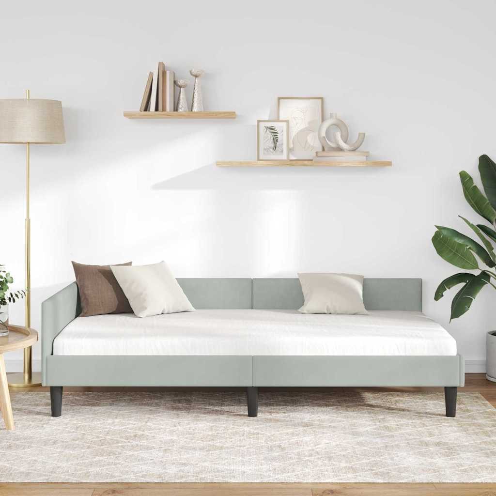 vidaXL Bett Eckbettgestell mit Kopfteil Hellgrau 90 cm x 200 cm Samt (1-tlg)