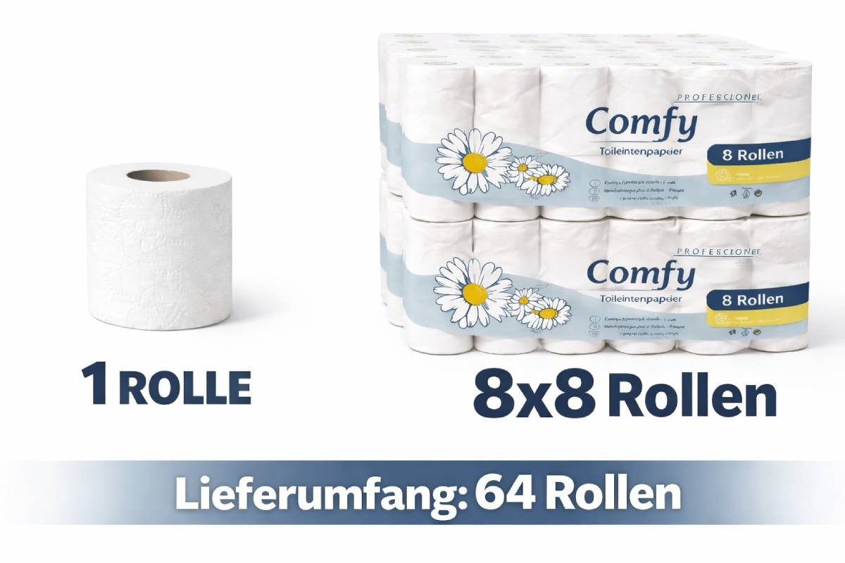 PACKEO Toilettenpapier Premium 3-lagig, 150 Blatt pro Rolle, extra weich & reißfest (Spar-Set 128-St. 2 Packungen)