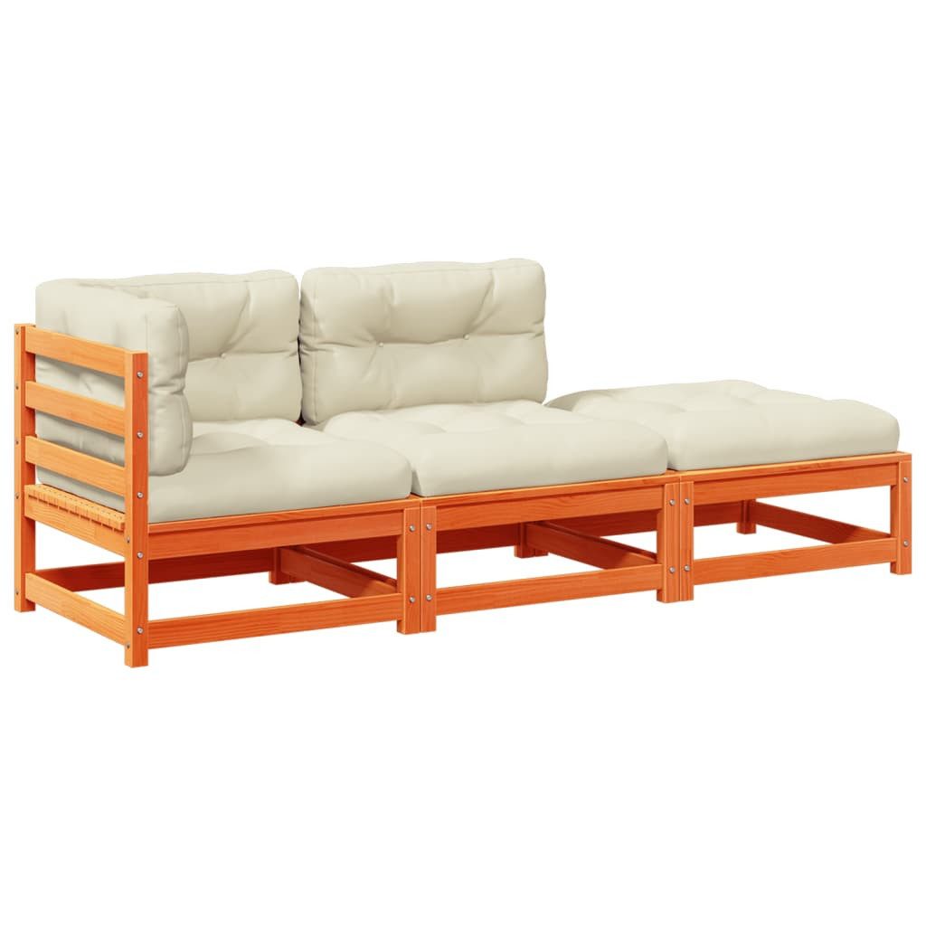 vidaXL Gartenlounge-Set 3-tlg. Garten-Sofagarnitur mit Kissen Wachsbraun Kiefernholz, (1-tlg)