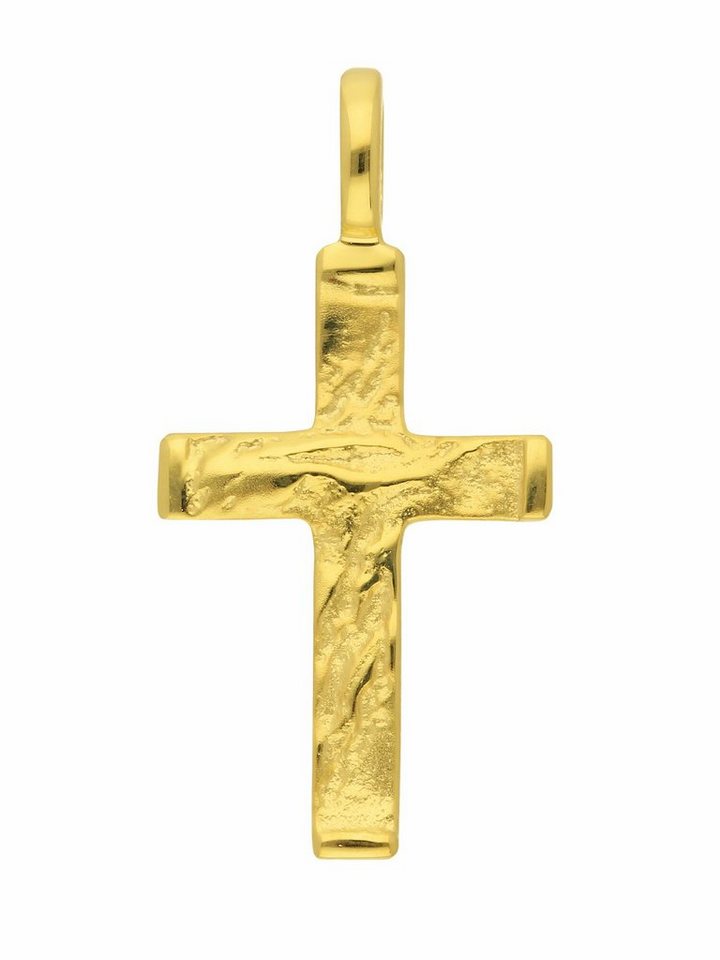 NEU Damen Herren Kreuz Anhänger echt Gold 585er Gelbgold 14 Karat Hammer Design