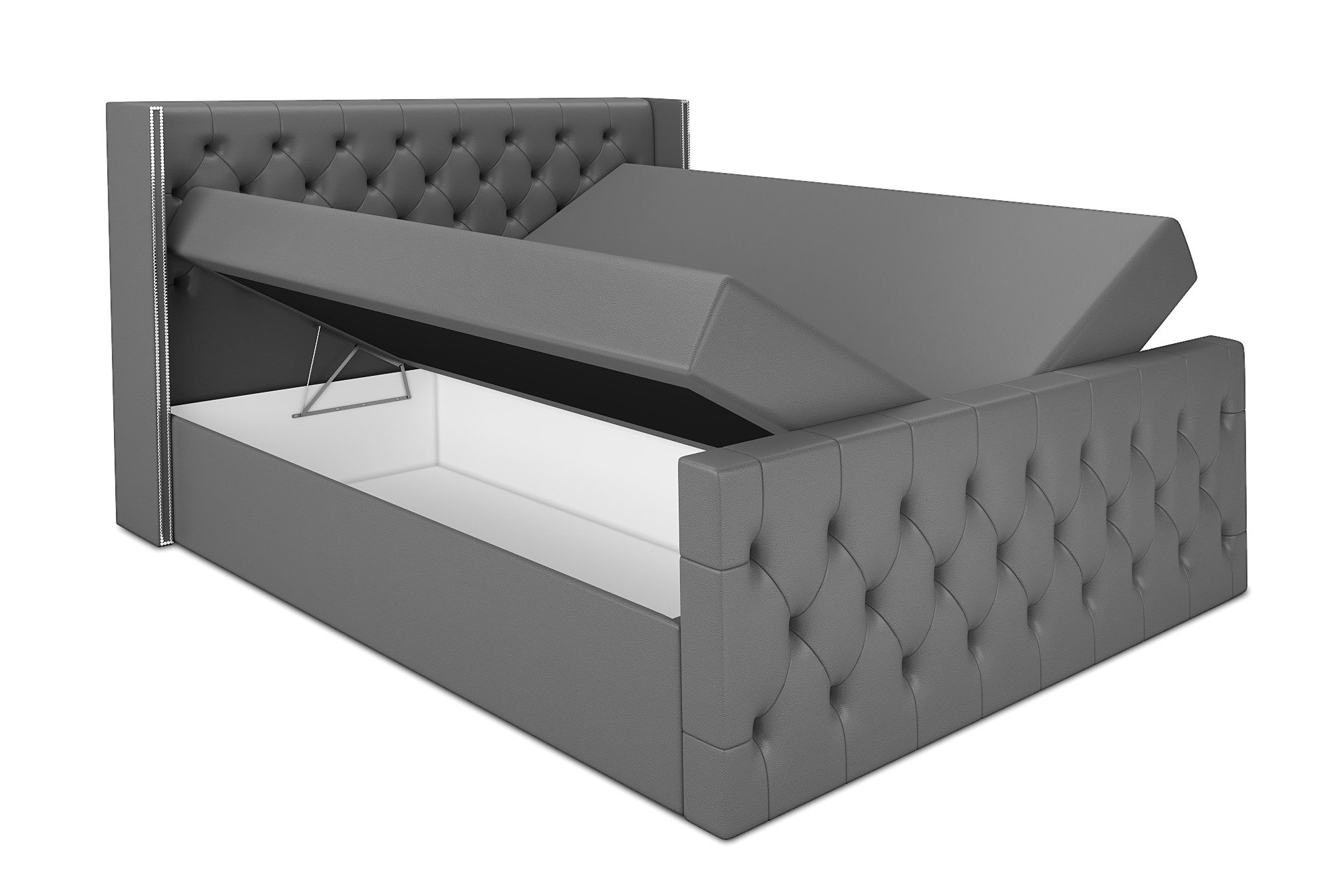 A&J MöbelLand GmbH Boxspringbett LUNA mit 2 Bettkästen, Bonell-Matratze und Topper.