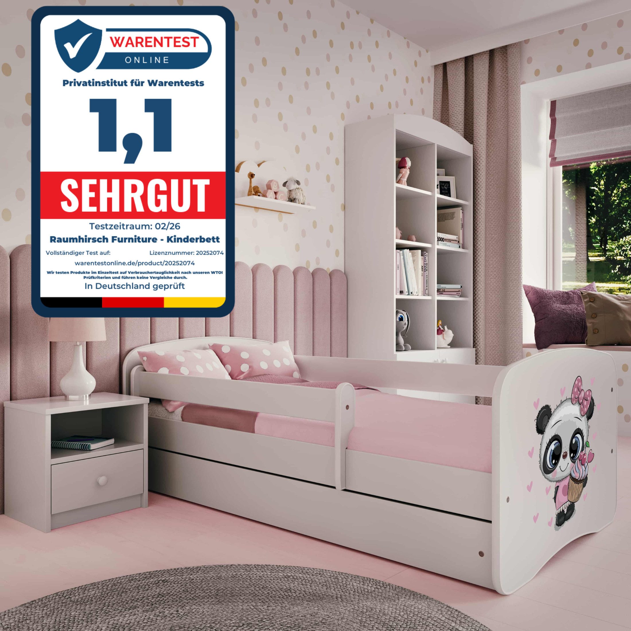 Raumhirsch Furniture Kinderbett 70x140, 80x160, 80x180 cm - Komplettset mit Matratze & Schublade (Bett für Mädchen, Einzelbett Kinder 2–12, mit Rausfallschutz & Lattenrost), verschiedene Farben & Designs
