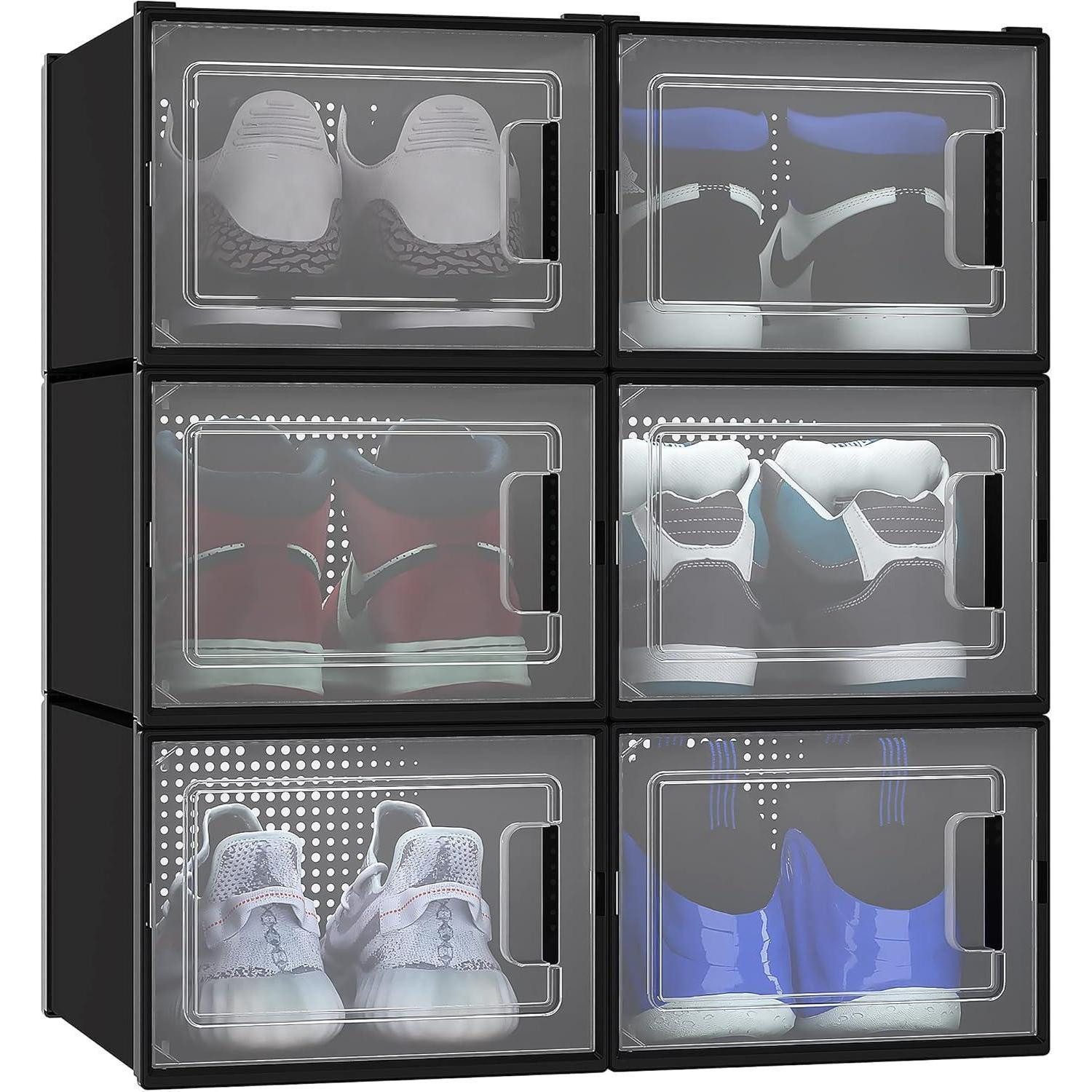 YITAHOME Schuhabtropfschale 6er Set Schuhboxen stapelbar Schwarz für Schuhe bis Größe 46