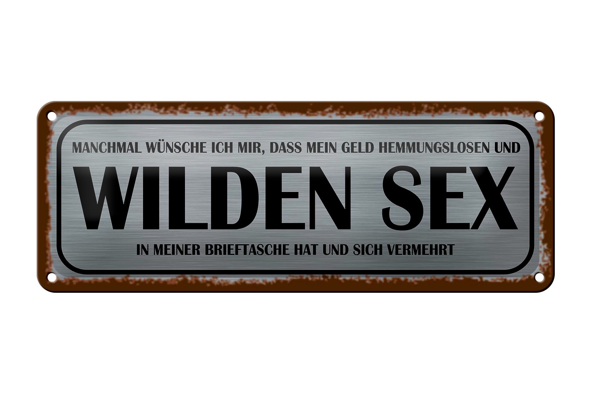 Femer GmbH Metallschild Spruch 27x10cm wünsche ich mir Geld wilden Sex, (1 St), gewölbte Oberfläche, abgerundete Ecken, umgeschlagene Kanten