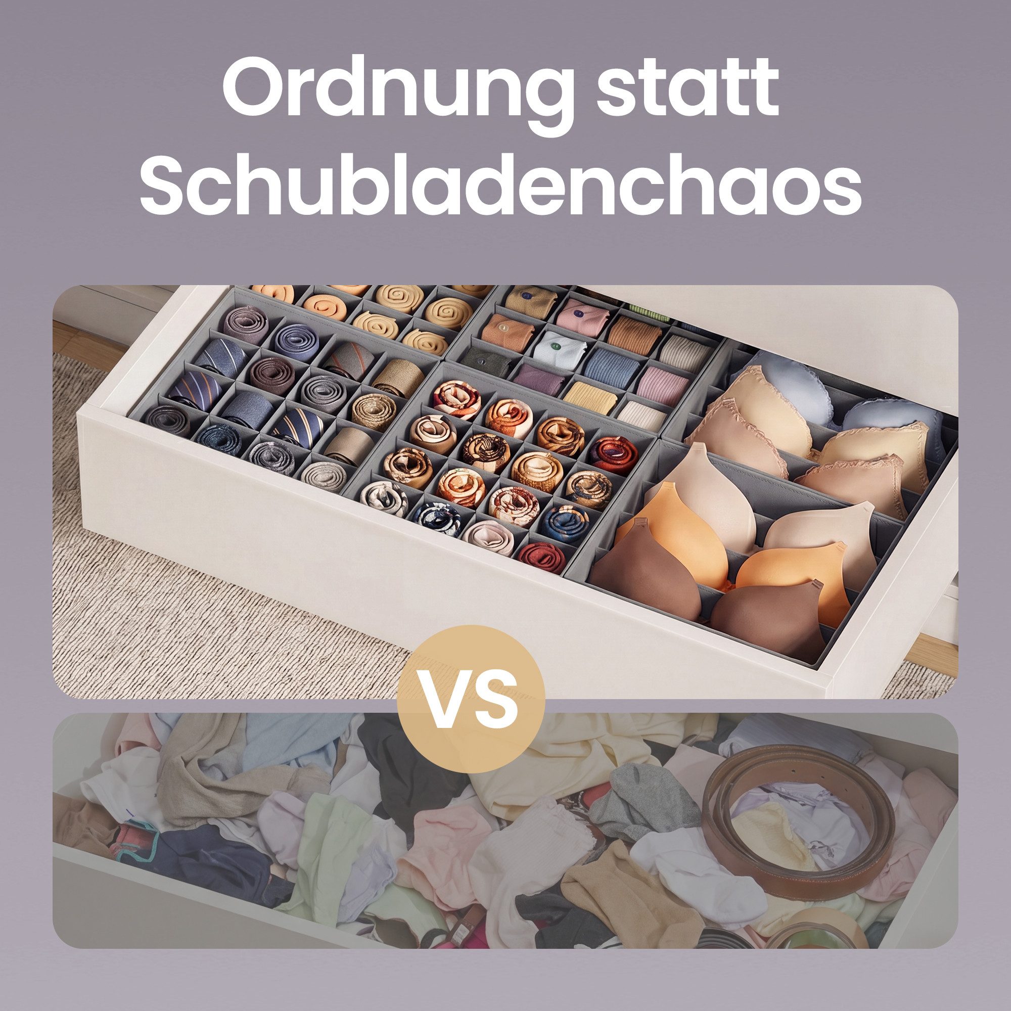 SONGMICS Aufbewahrungsbox Schubladen-Organizer, faltbar, Schrank-Organizer, 28 x 26 x 10 cm / 32 x 26 x 10 cm, und Krawatten, BHs, für Socken – Bild 5 von 5