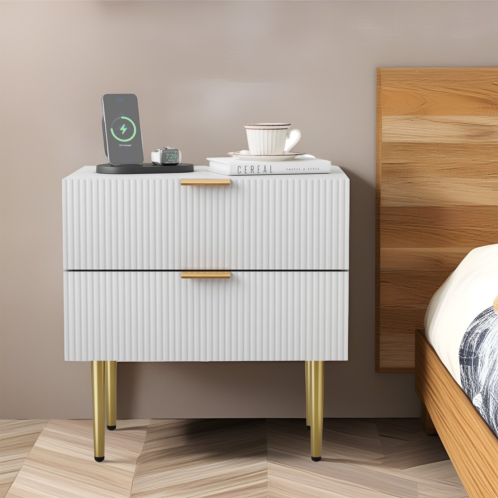 OKWISH Nachttisch Kommode,Nightstand mit 2 Schubladen günstig online kaufen