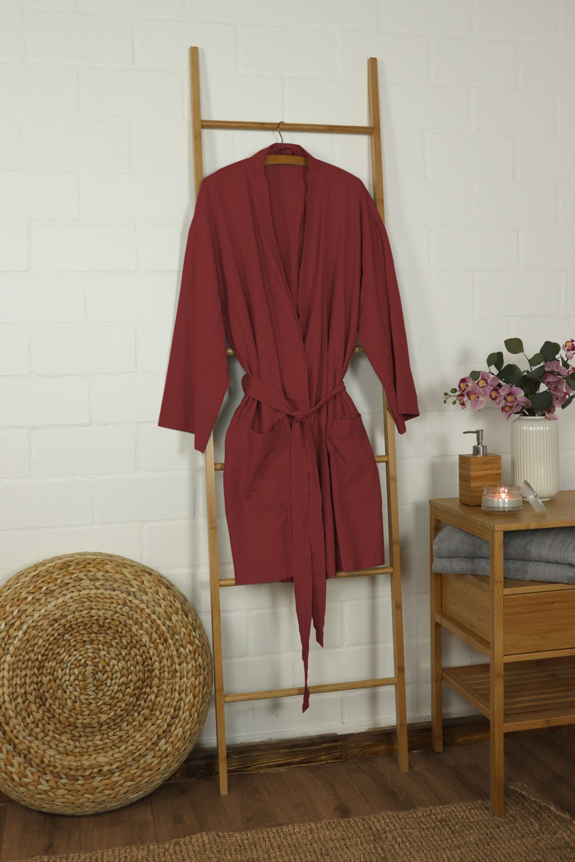 jilda-tex Kimono Lissabon Kimono Bademantel One-Size 36-42, 100% Baumwolle, Kimono-Kragen, Gürtel