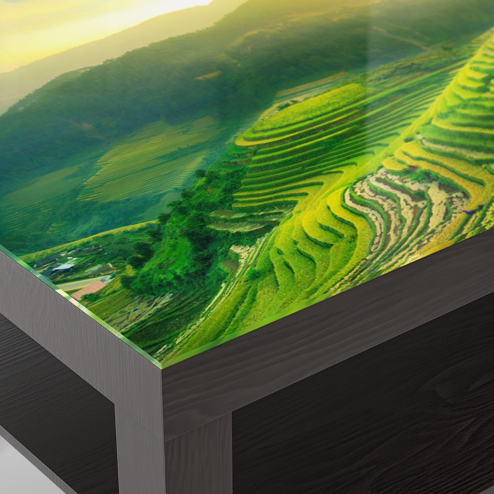 DEQORI Couchtisch 'Reisfelder Mu modern Beistelltisch Chais', Glas Glastisch Schwarz Cang