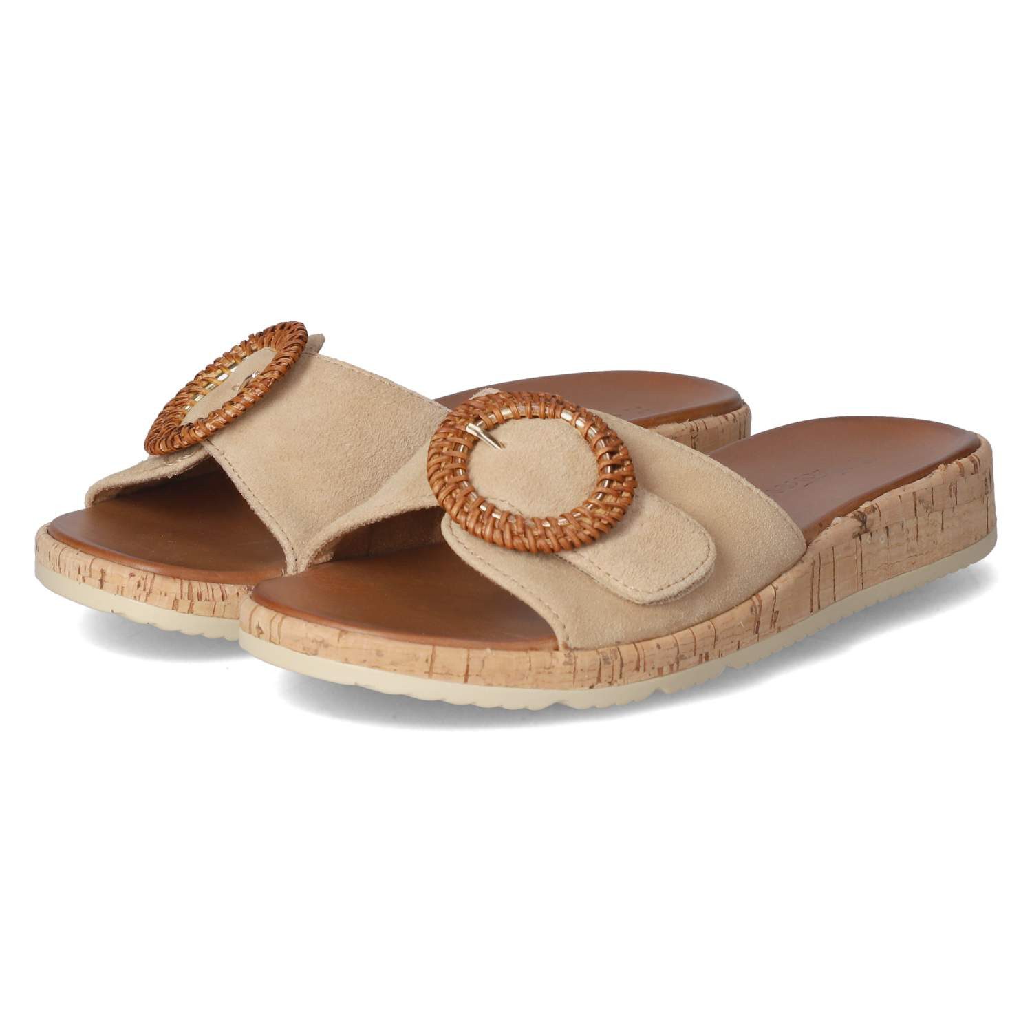 Tamaris Tamaris Flache Pantoletten 1-27123-44/435 Damen Rauleder beige Pantolette