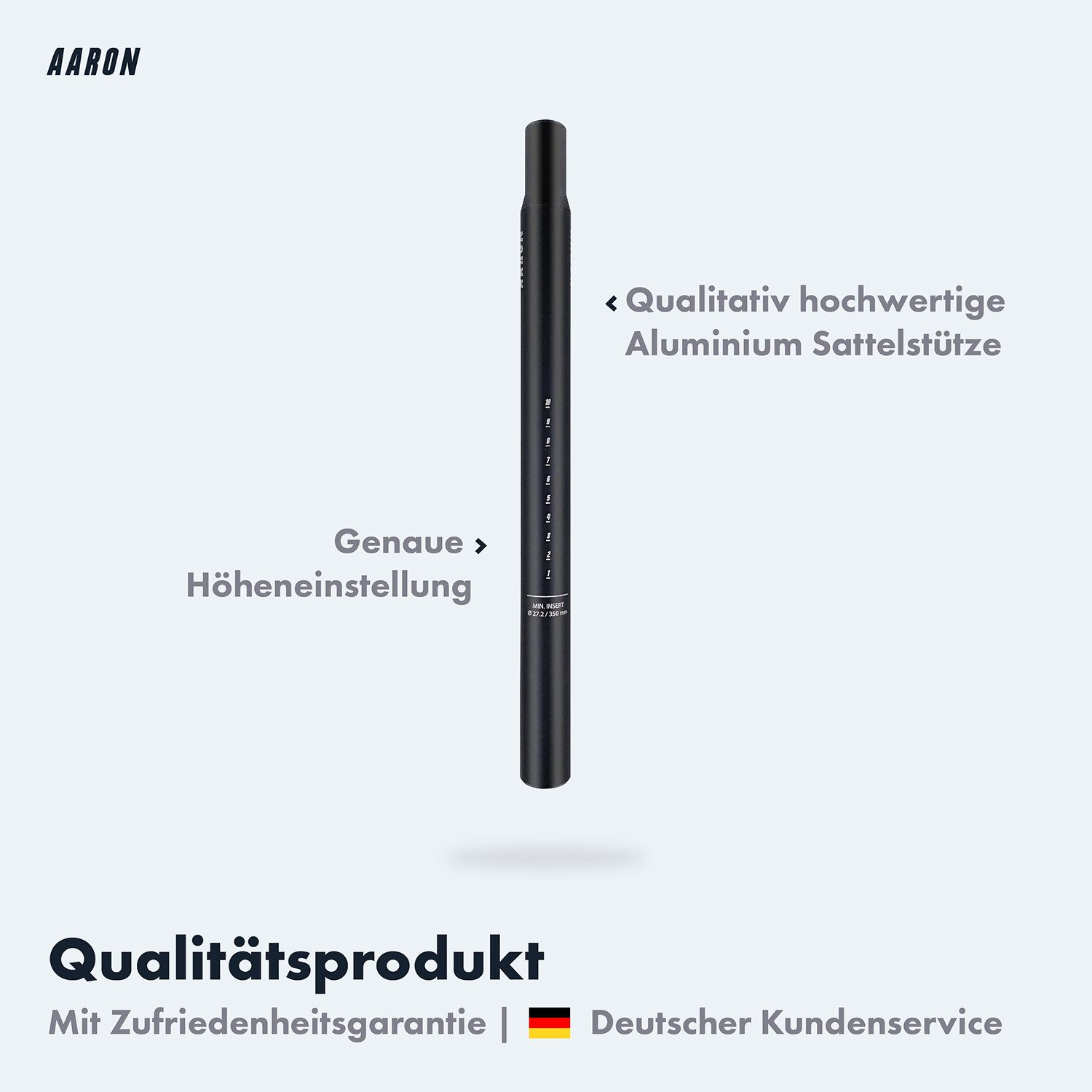 AARON Sattelstütze Tube Sattelstange 25,4 / 27,2 mm – 350 mm – Aluminium Fahrrad Schwarz – Bild 4 von 5