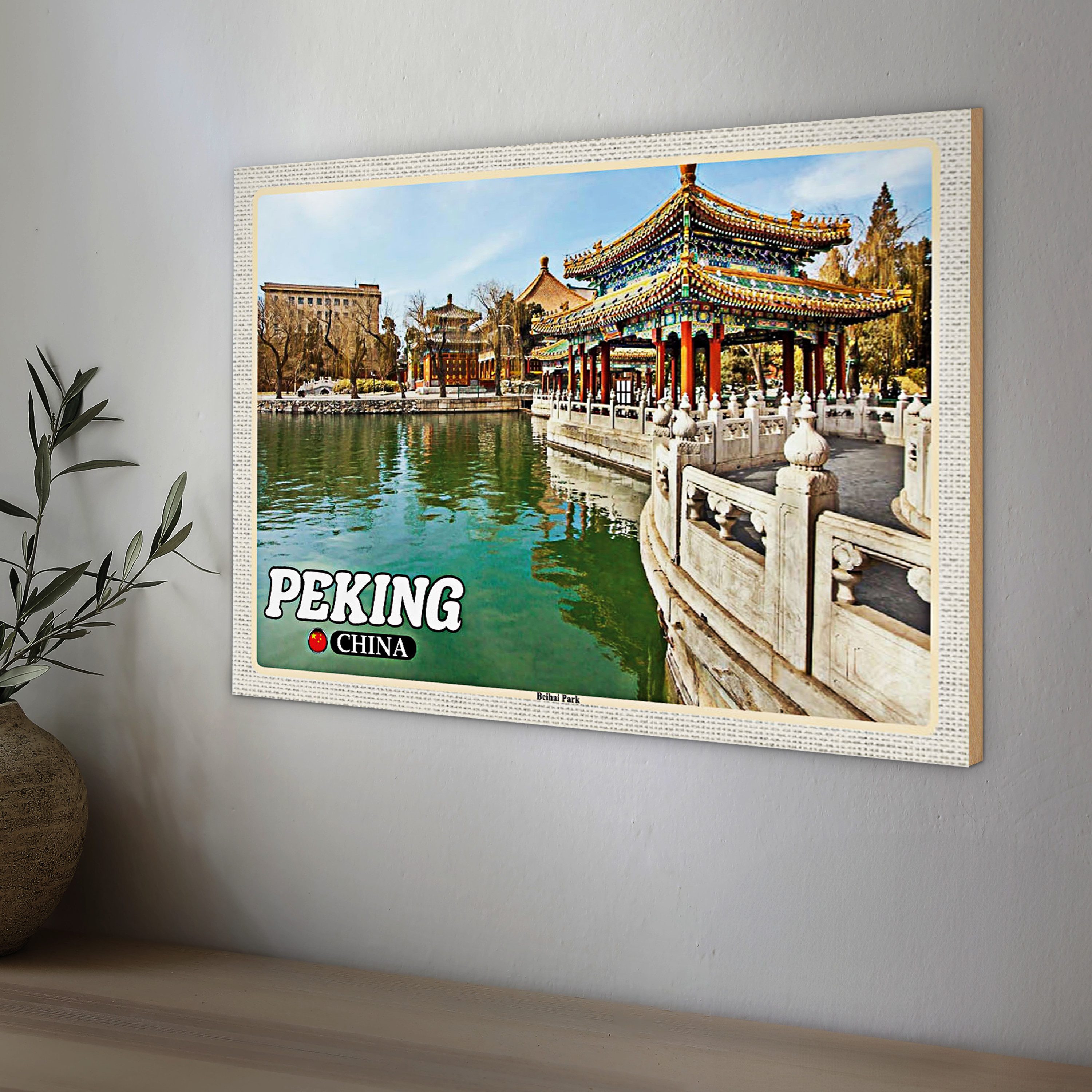 Roomando Holzbild Reise 40x30cm Peking China Beihai Park Wanddeko