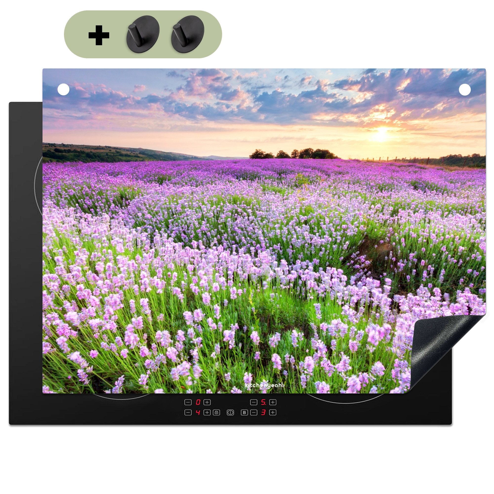 KitchenYeah Küchenrückwand Lavendel - Blumen - Lila - Blumenfeld, (1-tlg), Spritzschutz Küche, Herdabdeckplatte Einteilig, 70x52 cm