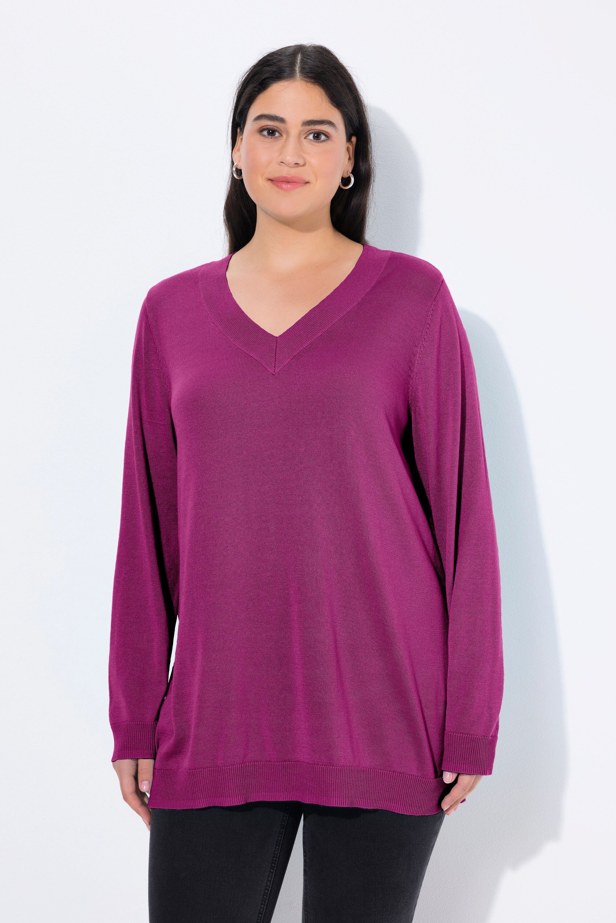 Ulla Popken Strickpullover Pullover V-Ausschnitt Langarm günstig online kaufen