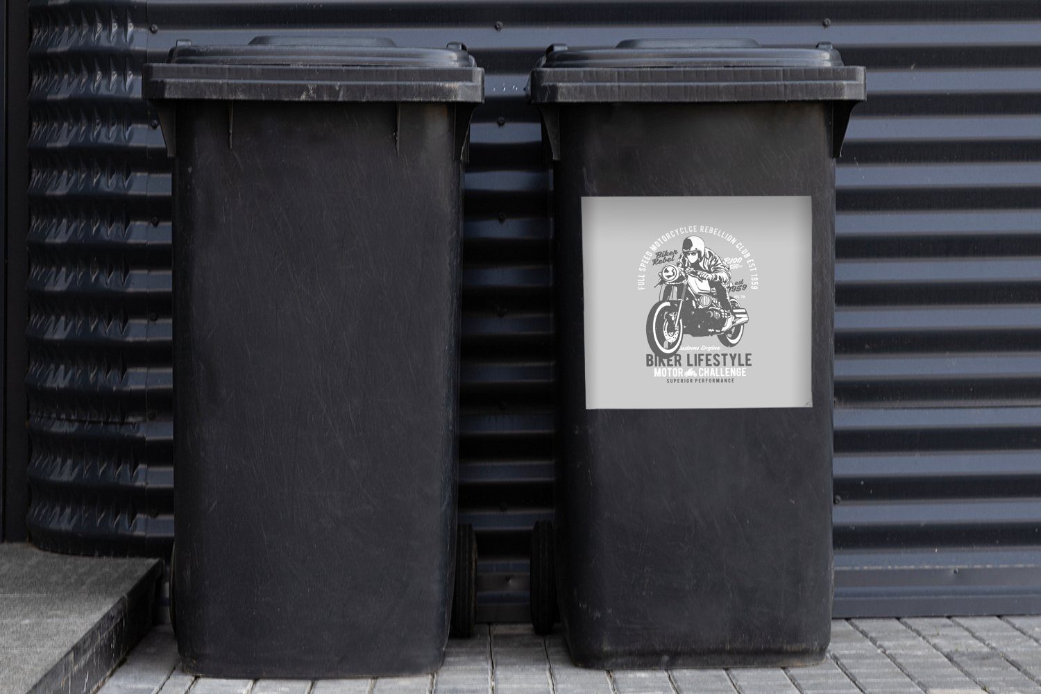 Mülltonne, - Mancave - Wandsticker Container, Abfalbehälter St), MuchoWow Oldtimer Mülleimer-aufkleber, Sticker, Motorrad (1