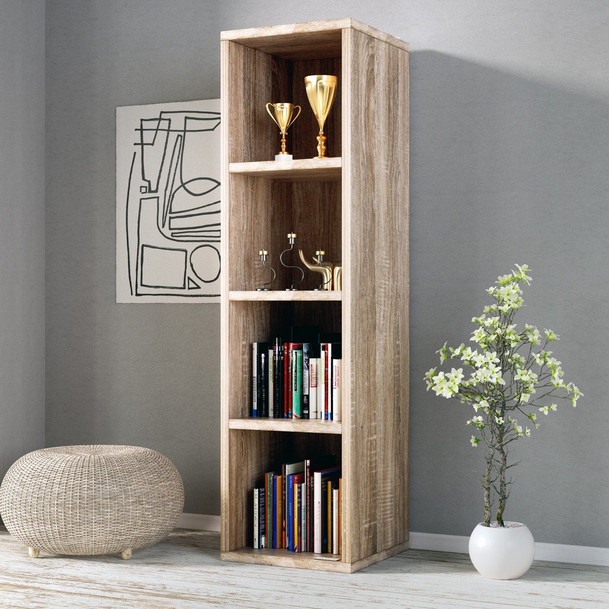 Casaria Bücherregal Skylar, 4 Fächer 106 x 30 x 30 cm Kippschutz Bodenschon günstig online kaufen