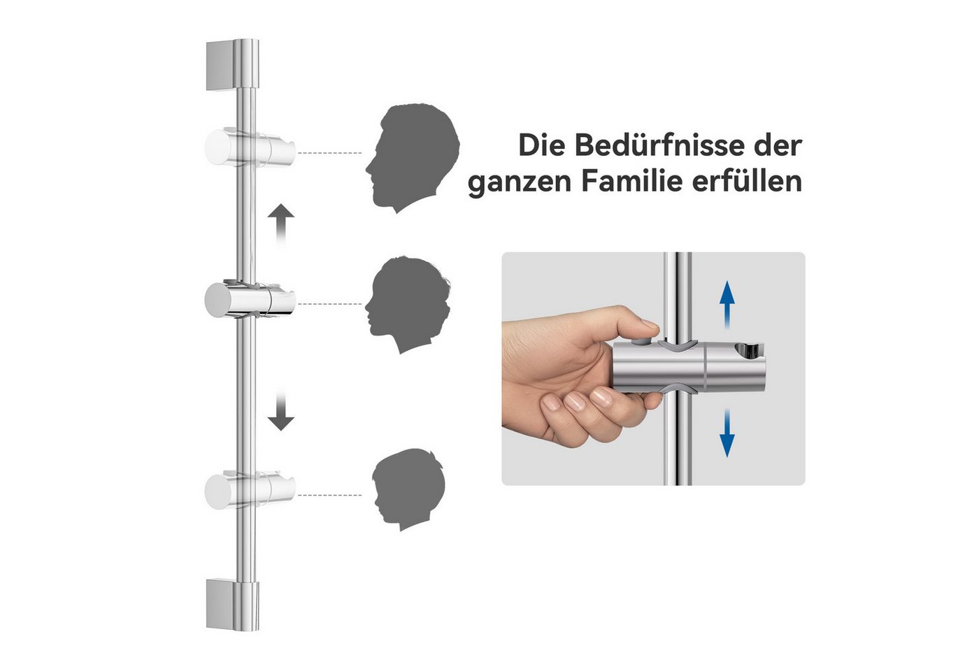 Thumbnail - Auralum Max Duschsystem Chrom Duschset mit Handbrause und PVC-Brauseschlauch Höhenverstellbar, Höhe 57 cm, 1 Strahlart(e...