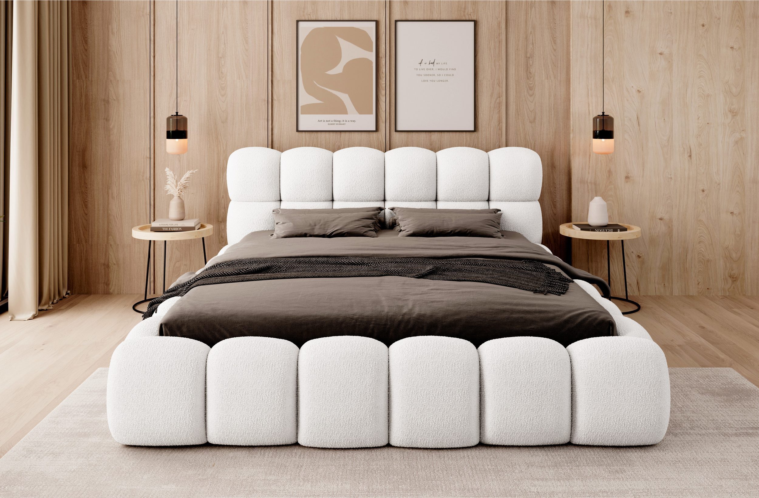 thematys Polsterbett mit Bettkasten / Stauraumbett, Bouclé 140x200 - 200x200cm (Optional mit 28 cm H3/H4 Taschenfederkern oder 23 cm Taschenfederkern-Matratze H2, Wolkenbett mit XXL Kopfteil)