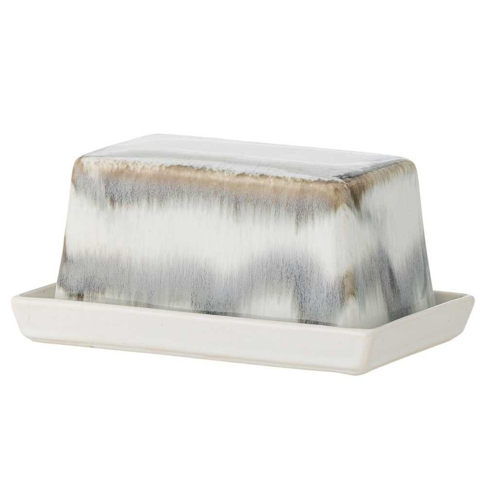 Bloomingville Butterdose Bloomingville Butterdose PAULA Grau Weiß Keramik mit Deckel