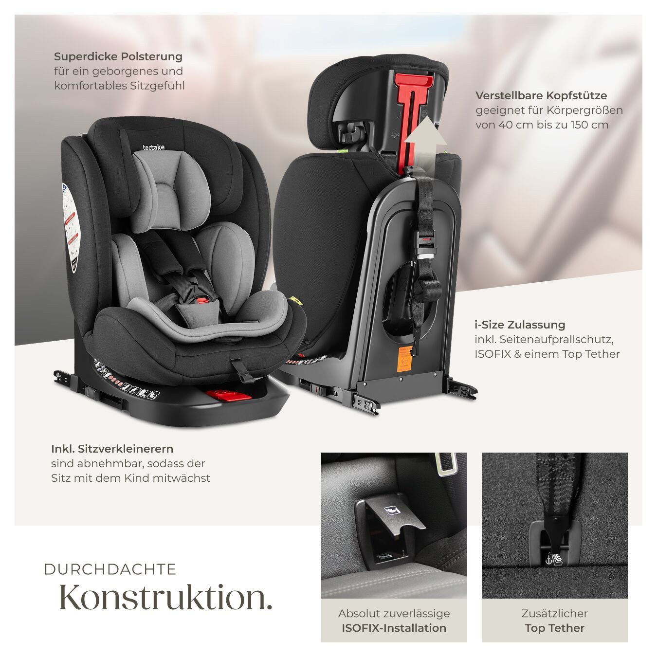tectake Autokindersitz Drehbarer Autositz, (Klasse 0 / 1 / II / III (bis 36 kg), Ab Geburt verwendbar, für Körpergrößen von 40 cm bis 150 cm