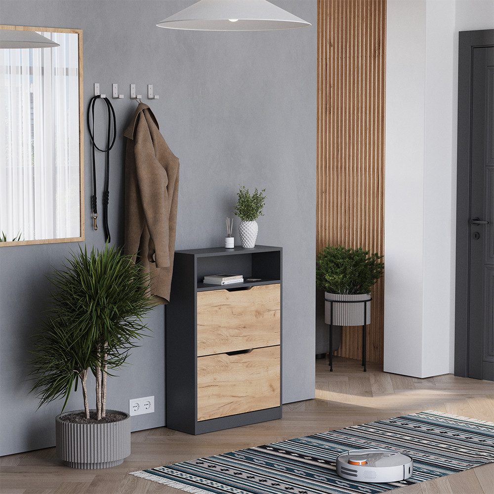 Vicco Schuhkipper Luca, Anthrazit/Goldkraft Eiche, 22 x 89.5 cm mit 2 Fäche günstig online kaufen