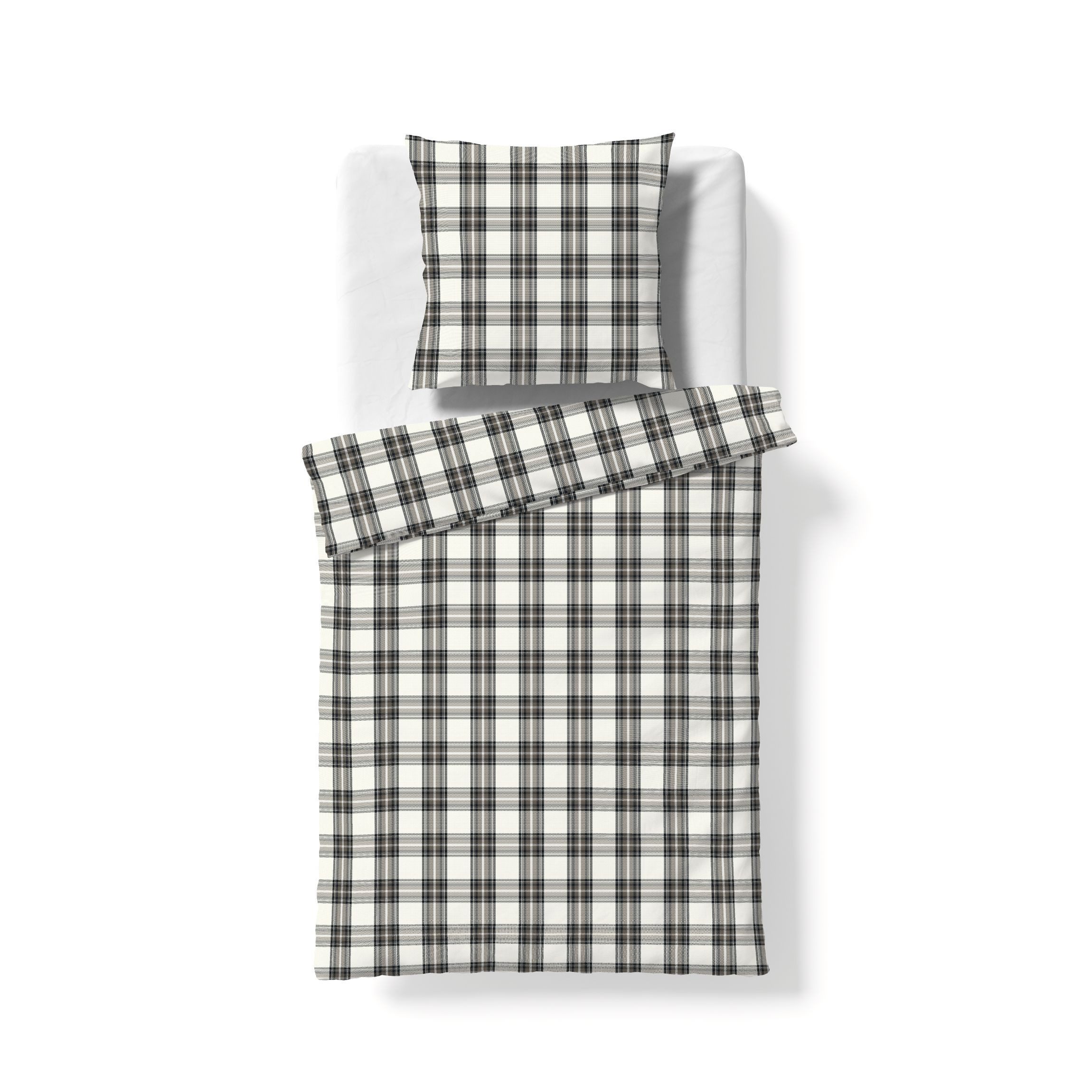 fleuresse Bettwäsche Fleuresse Lech Edelflanell Bettwäsche 135x200 Karo schwarz weiß grau, Flanell, 2 teilig, für den Winter